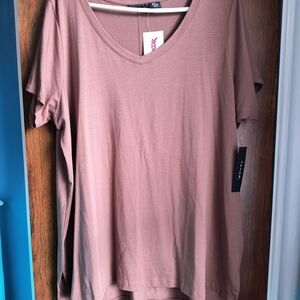 Tahari Women's Short Sleeve V-Neck Top in Brown